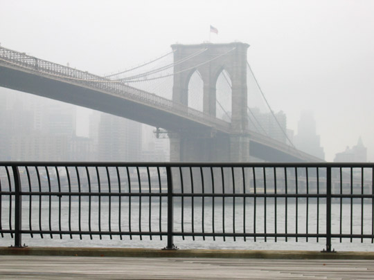 Brooklyn Bridge through the mist