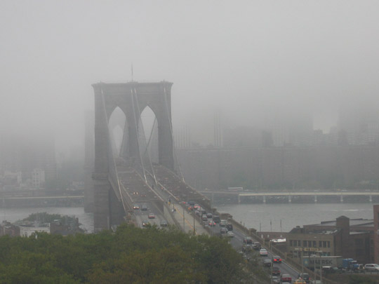 Rain over the Brooklyn Bridge